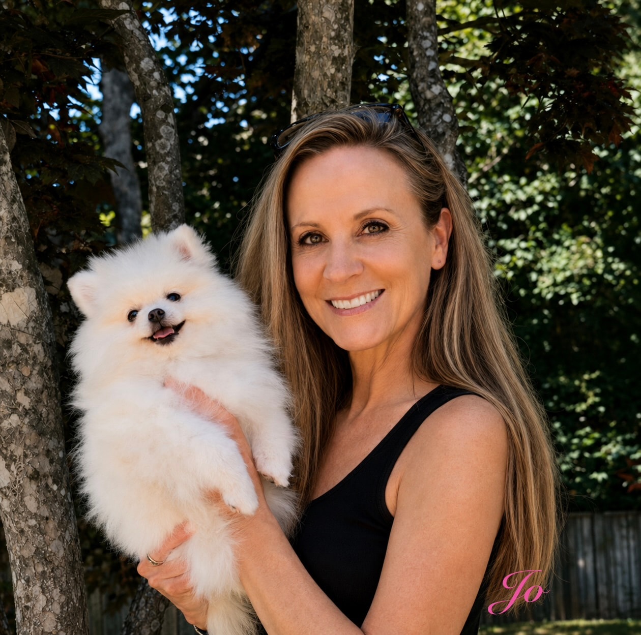 Jo holding a beautiful white Pomeranian puppy — Cream Puffs Pomeranians, Kennesaw GA